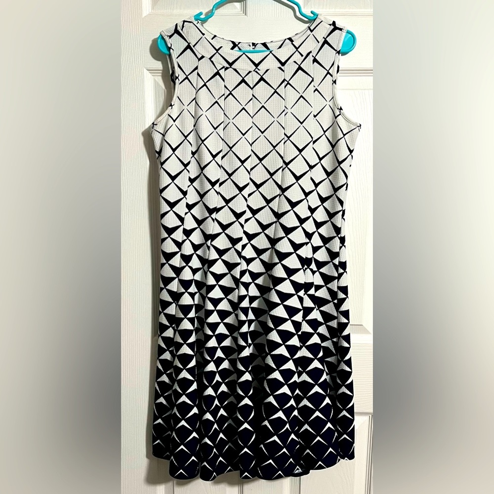 Sleeveless White and Navy Blue Dress. No visible stains.Worn maybe 2-3 times.PL